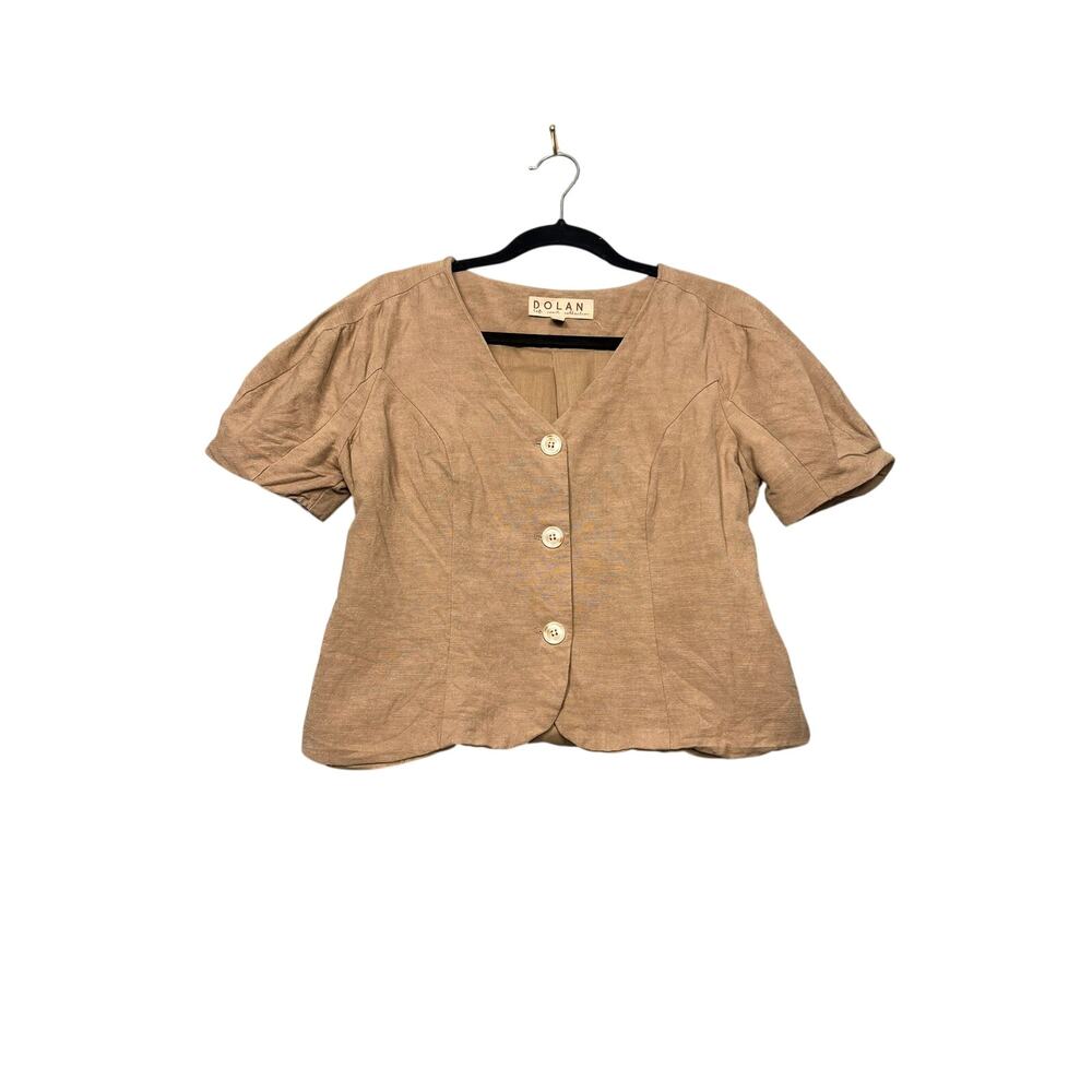 Dolan Linen Blend Puff Sleeve Blazer Tan Coastal Office Casual Women's Size S